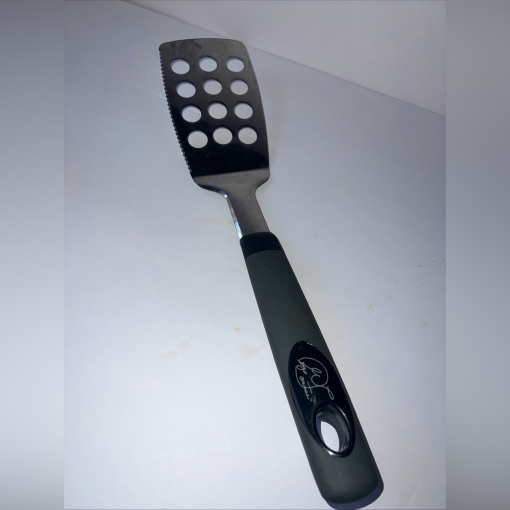 George Foreman Grill Slotted Turner Spatula Gray Handle Stainless Steel 17.5”